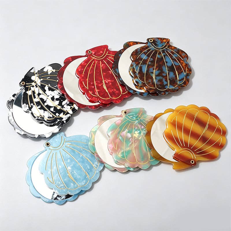 Vintage Seashell Acetate Compact Mirror