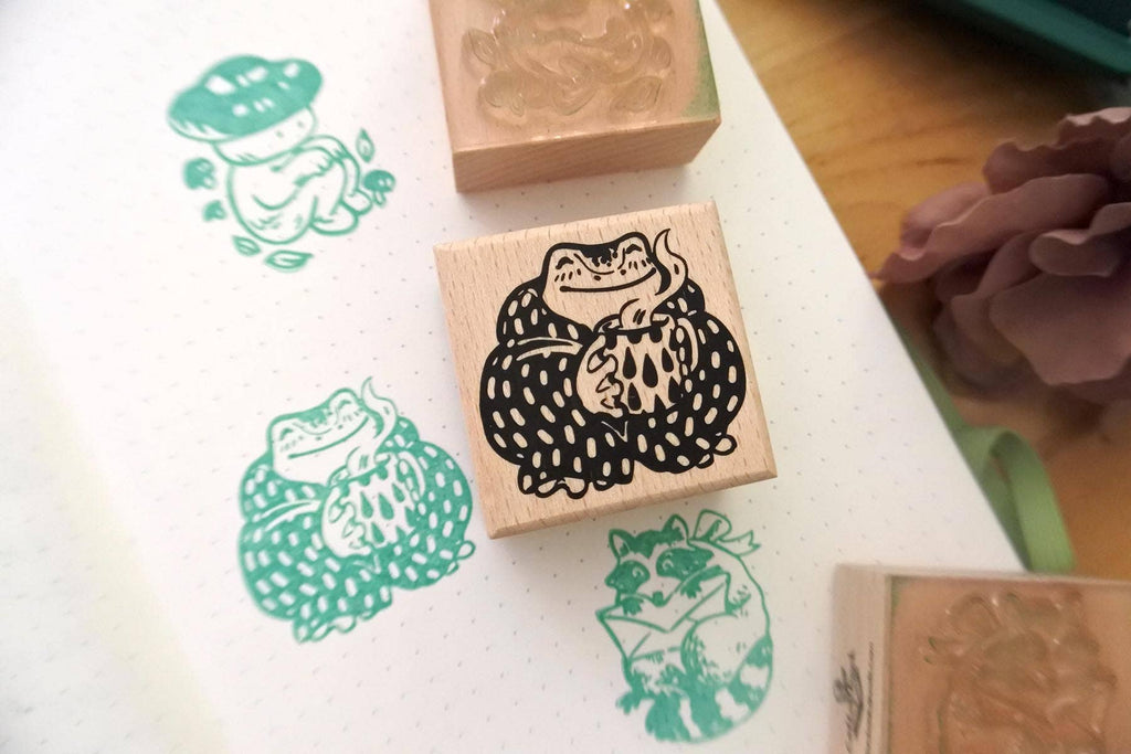 Cozy Frog Rubber Stamp