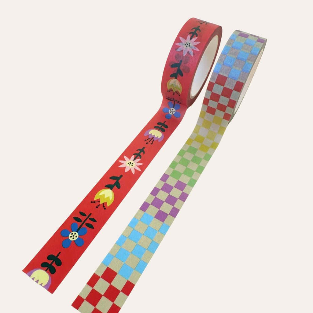Folk Flowers & Checkers Washi Tape