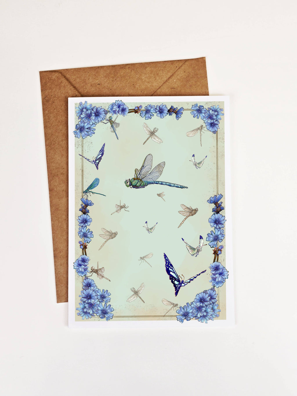 Dragonfly and Chicory Stationery Set - Botanical Nature Journal Letter Writing Kit - FSC Paper