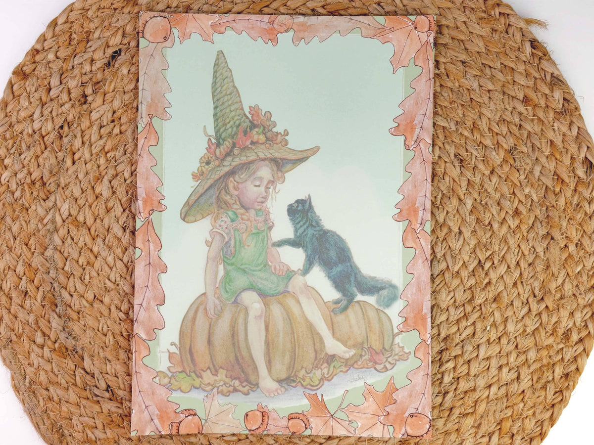 Harvest Witch Stationery Set | Autumn Witch and Cat Notepaper | Cottagecore Letter Writing Kit with Labels & Pen