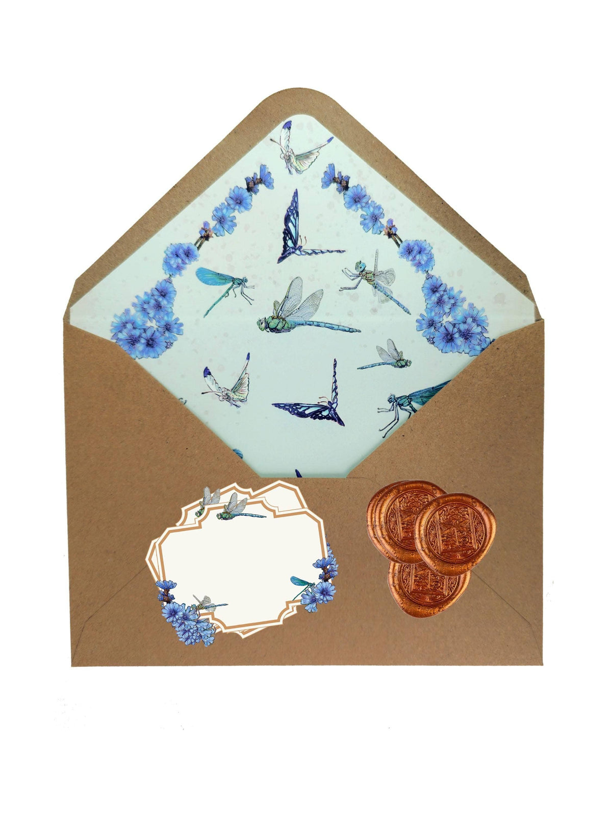 Dragonfly and Chicory Stationery Set - Botanical Nature Journal Letter Writing Kit - FSC Paper