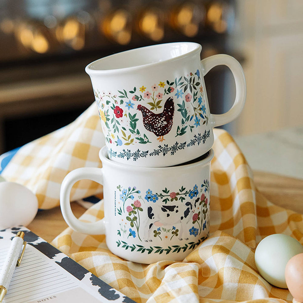 Milk Cows Folk Floral 14oz Ceramic Coffee Mug