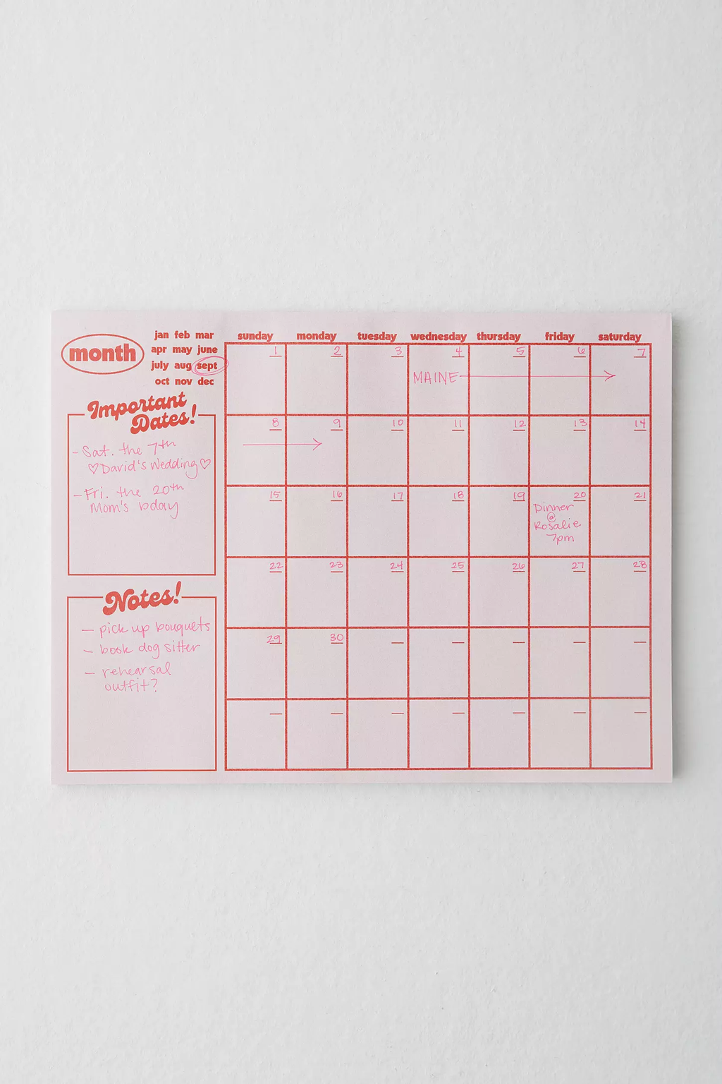Pink Monthly Notepad