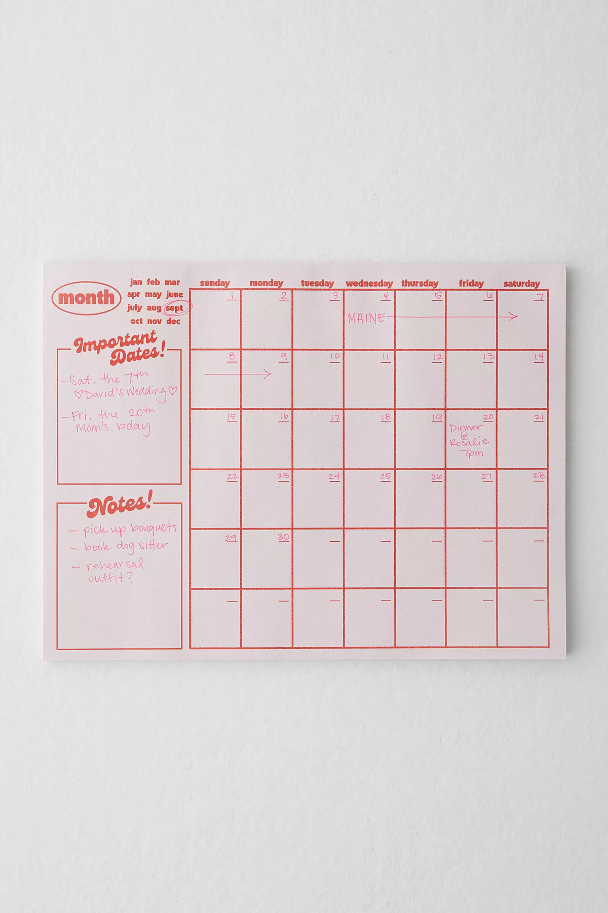 Pink Monthly Notepad