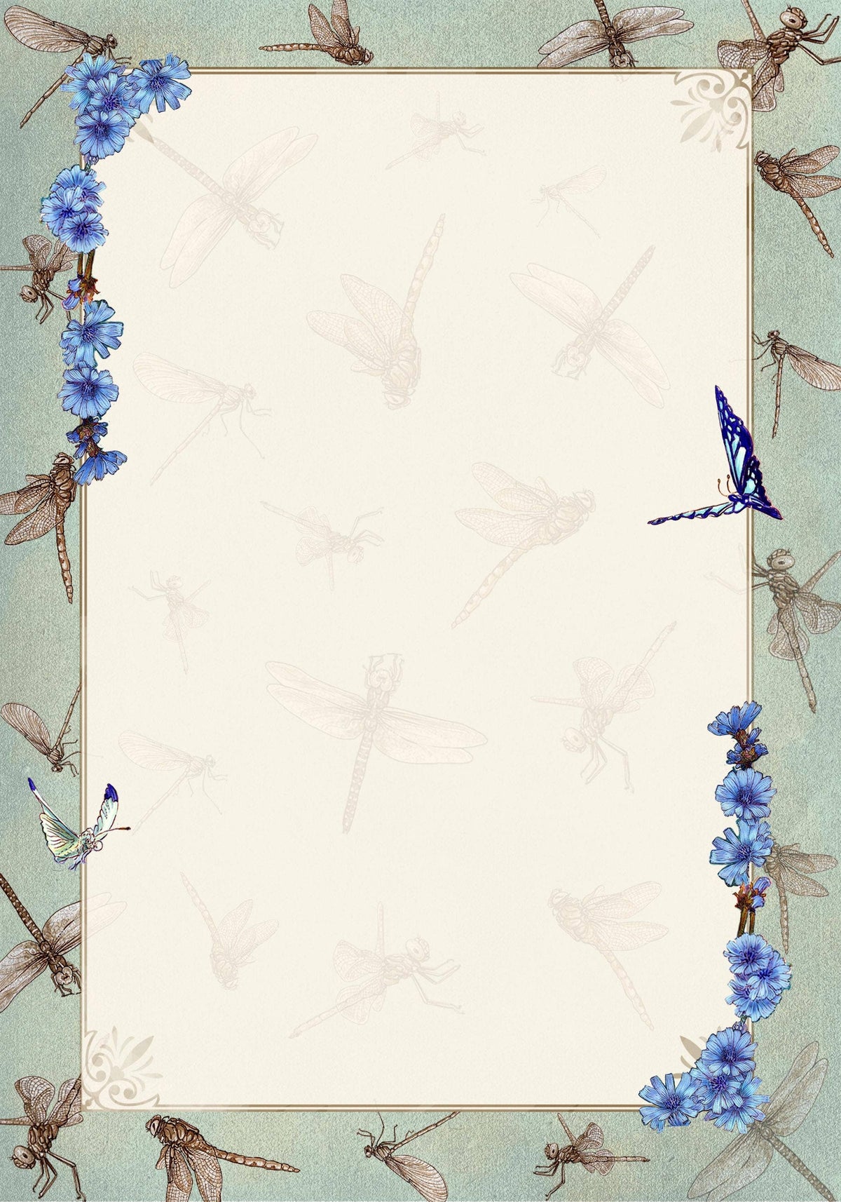 Dragonfly and Chicory Stationery Set - Botanical Nature Journal Letter Writing Kit - FSC Paper