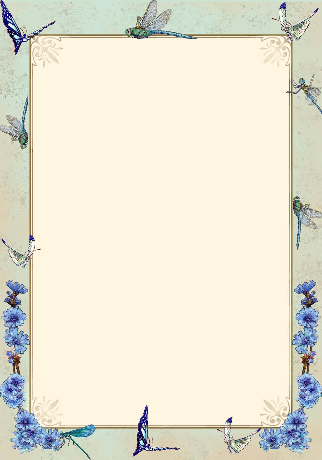 Dragonfly and Chicory Stationery Set - Botanical Nature Journal Letter Writing Kit - FSC Paper