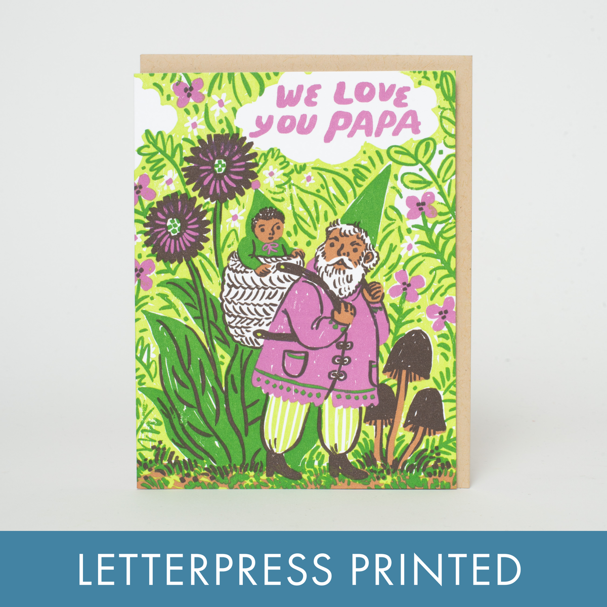 Love You Papa Gnome Letterpress Greeting Card by Phoebe Wahl