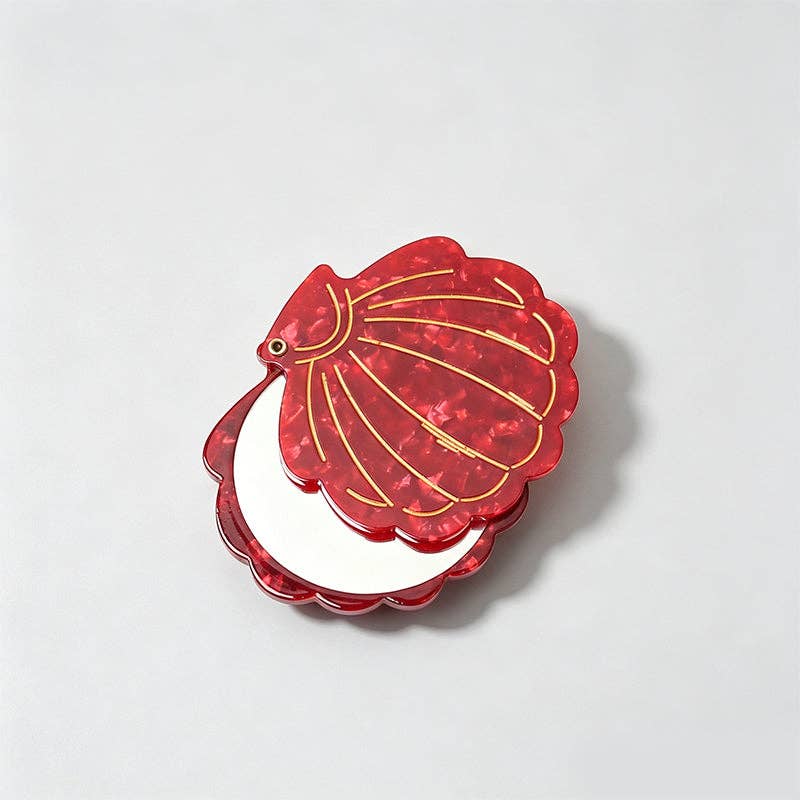 Vintage Seashell Acetate Compact Mirror