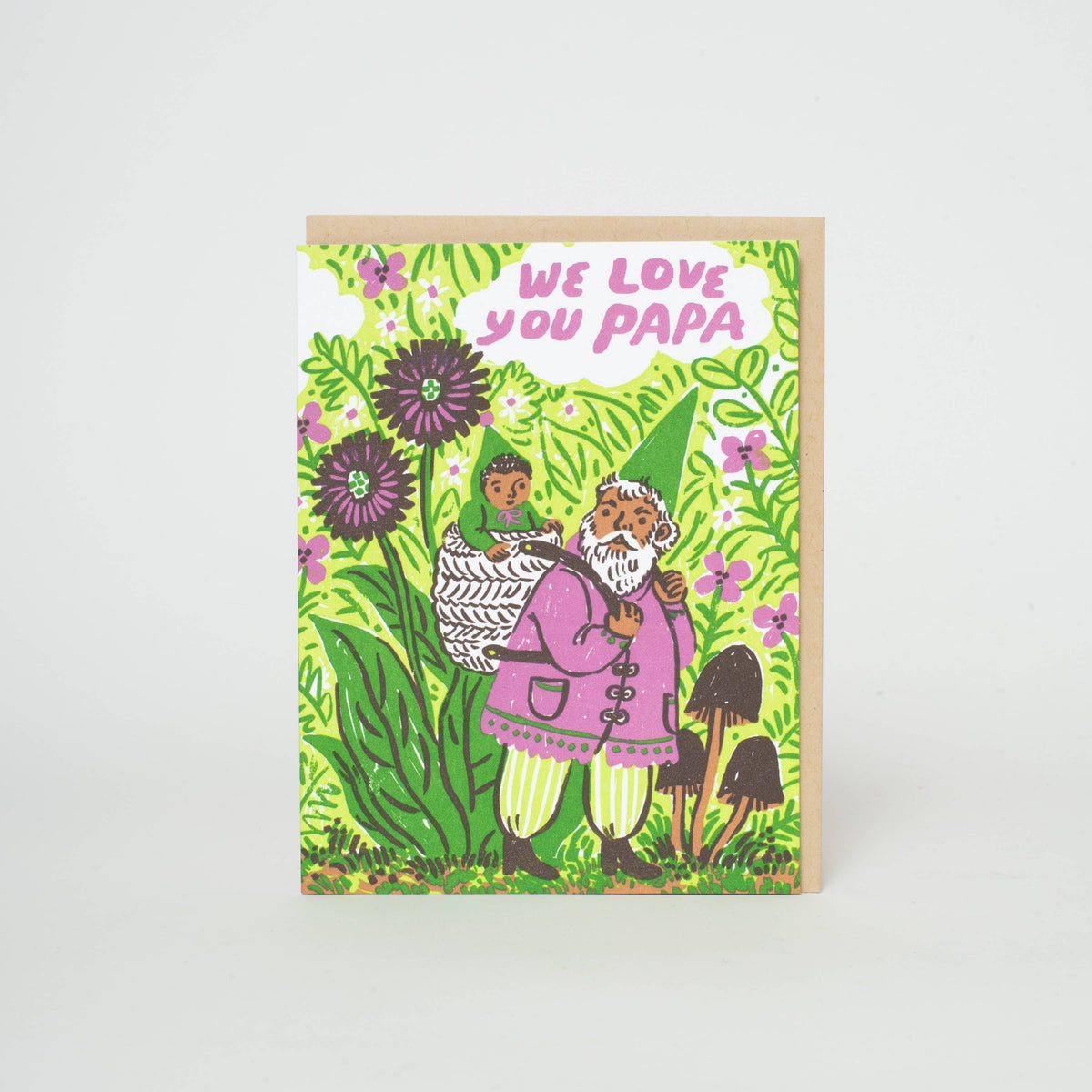 Love You Papa Gnome Letterpress Greeting Card by Phoebe Wahl