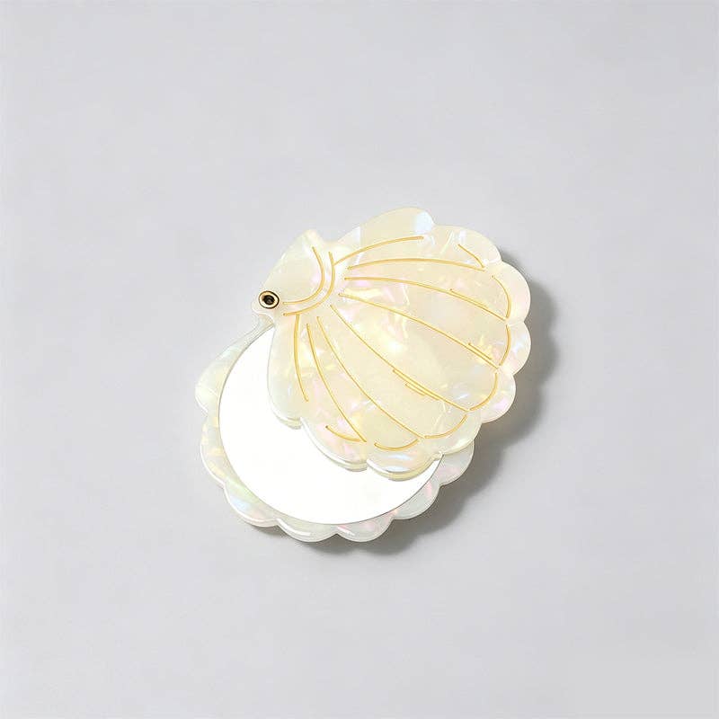 Vintage Seashell Acetate Compact Mirror