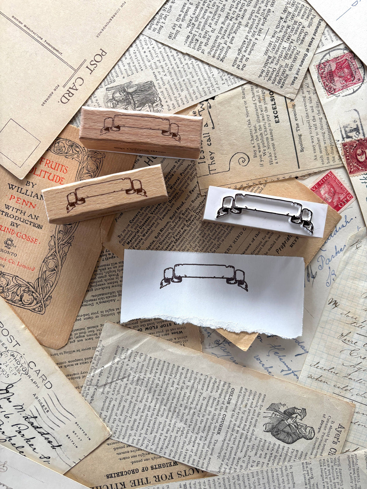 Scroll banner rubber stamp