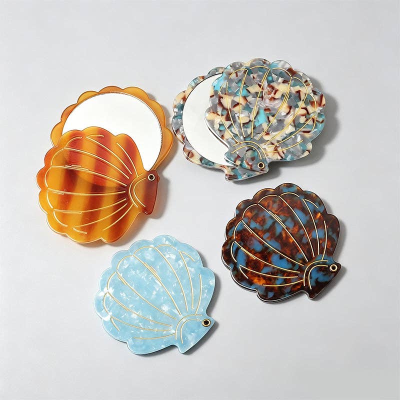 Vintage Seashell Acetate Compact Mirror
