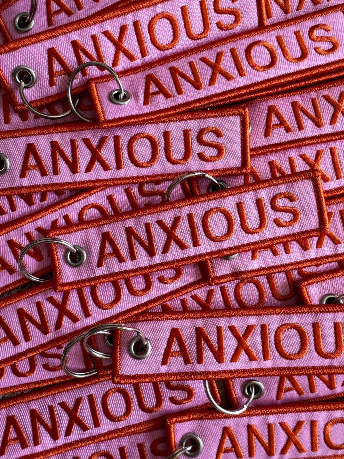 Anxious Embroidered Keychain - Orange & Pink