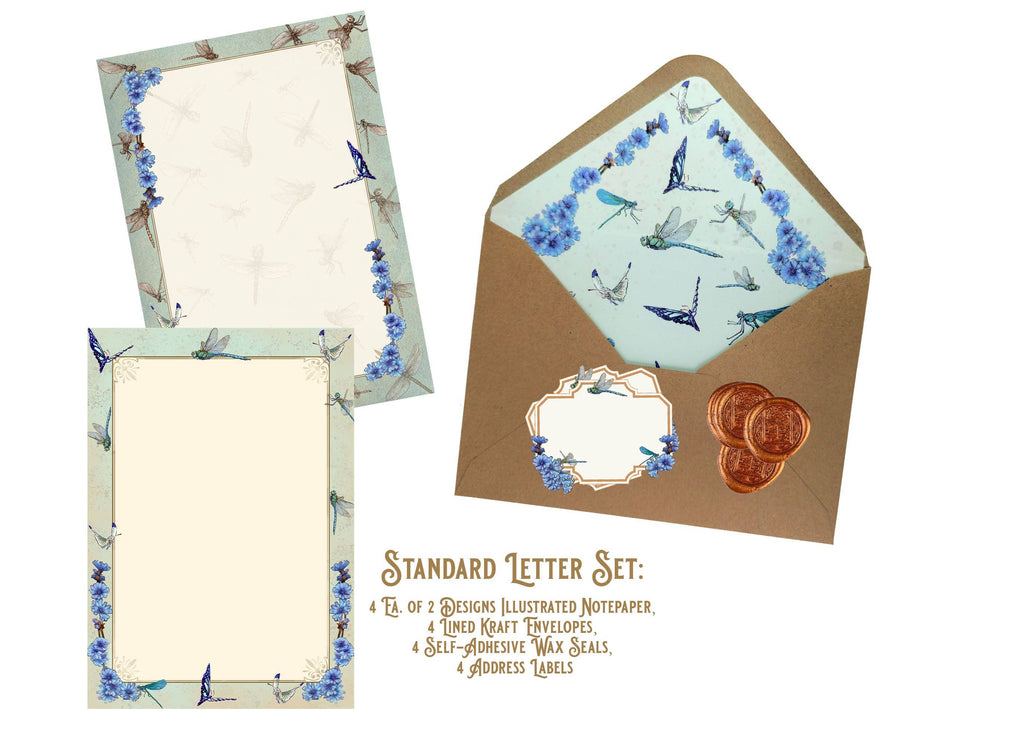 Dragonfly and Chicory Stationery Set - Botanical Nature Journal Letter Writing Kit - FSC Paper