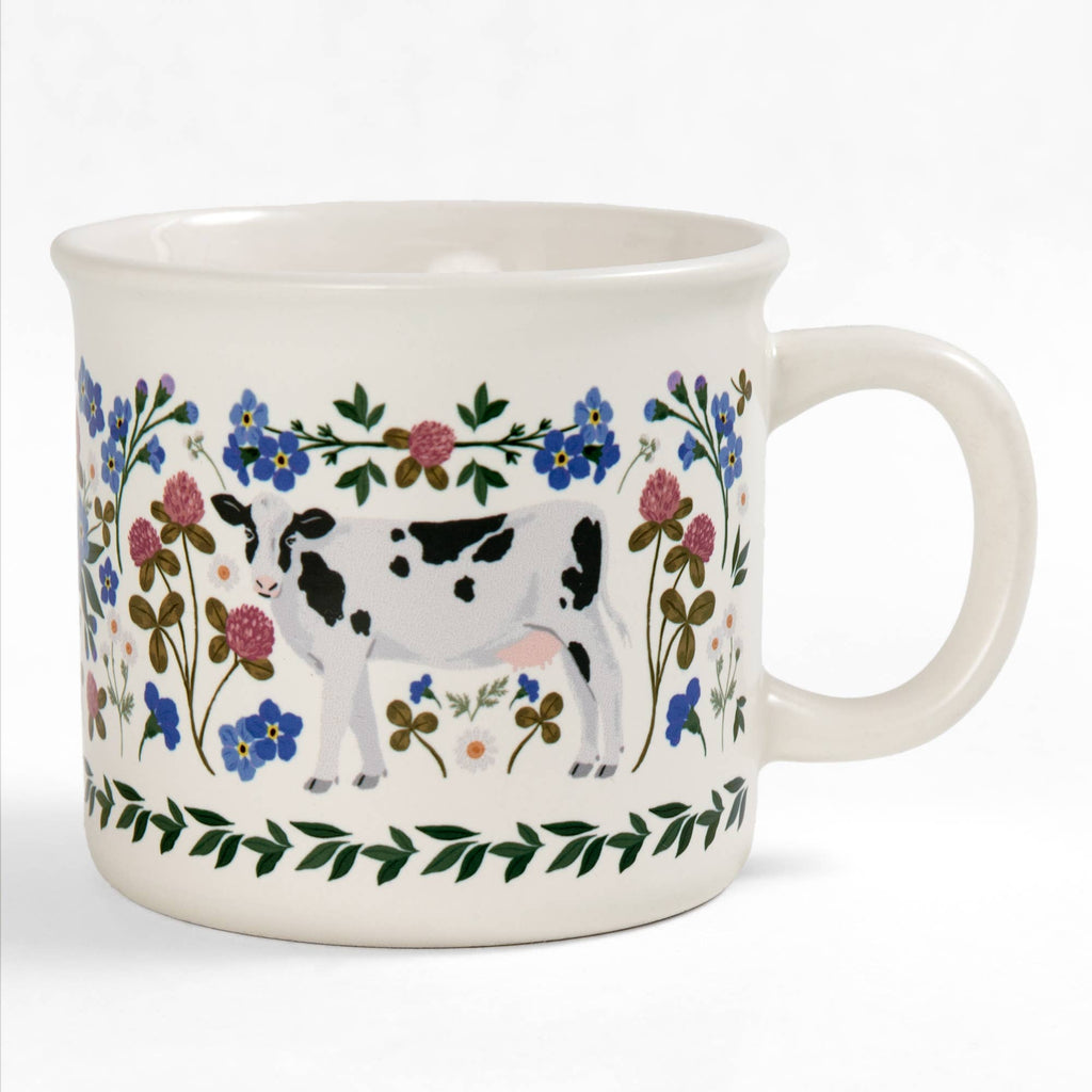 Milk Cows Folk Floral 14oz Ceramic Coffee Mug