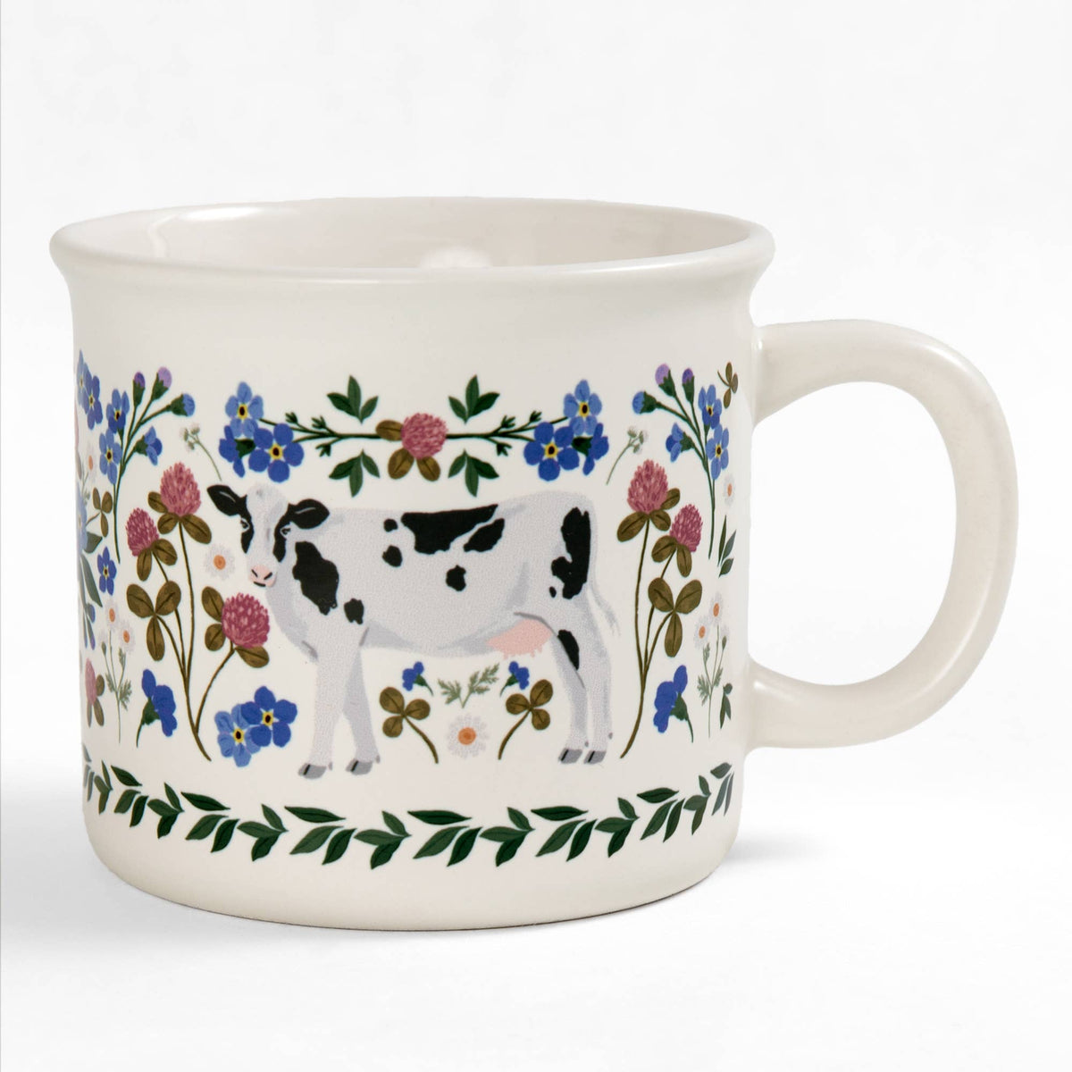 Milk Cows Folk Floral 14oz Ceramic Coffee Mug