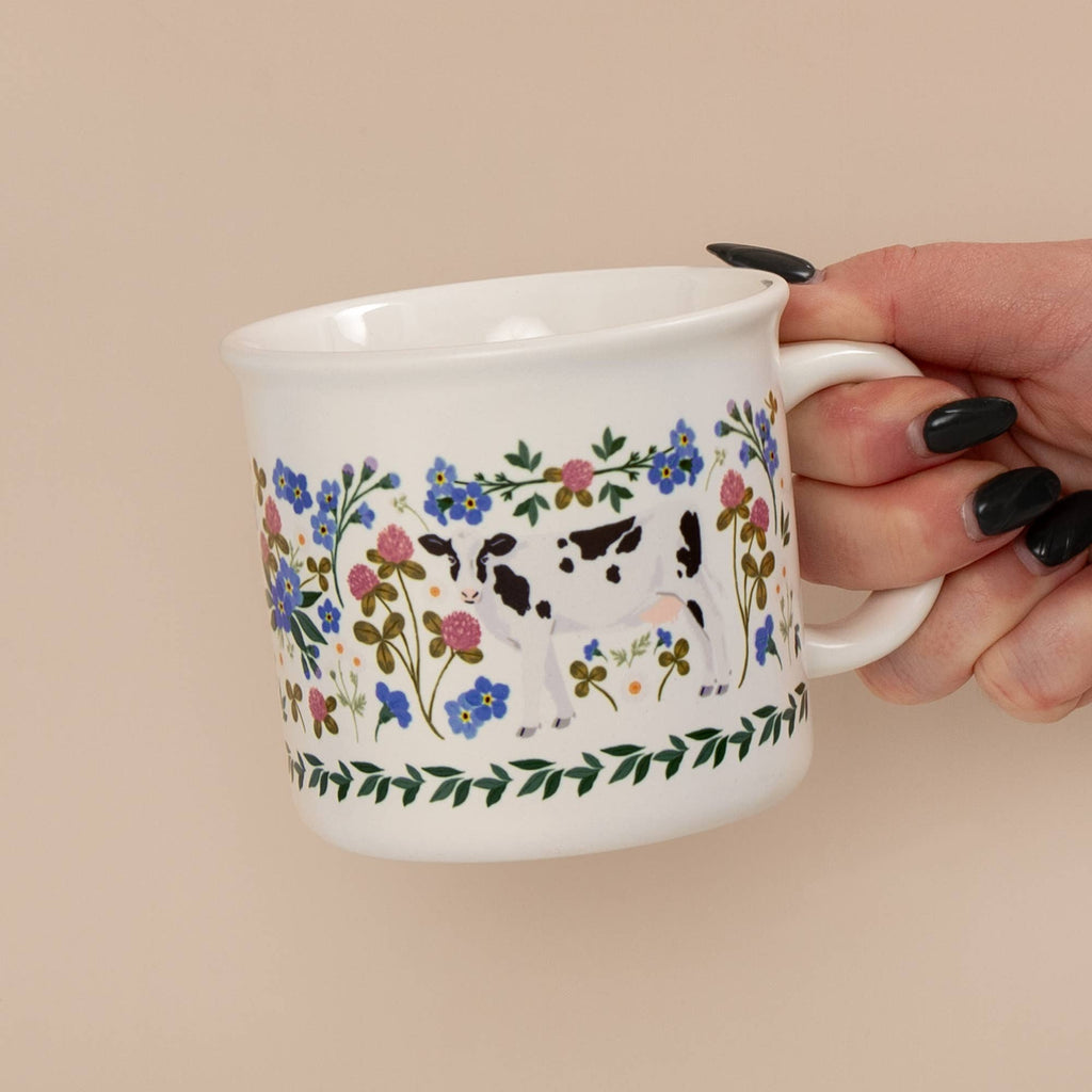 Milk Cows Folk Floral 14oz Ceramic Coffee Mug