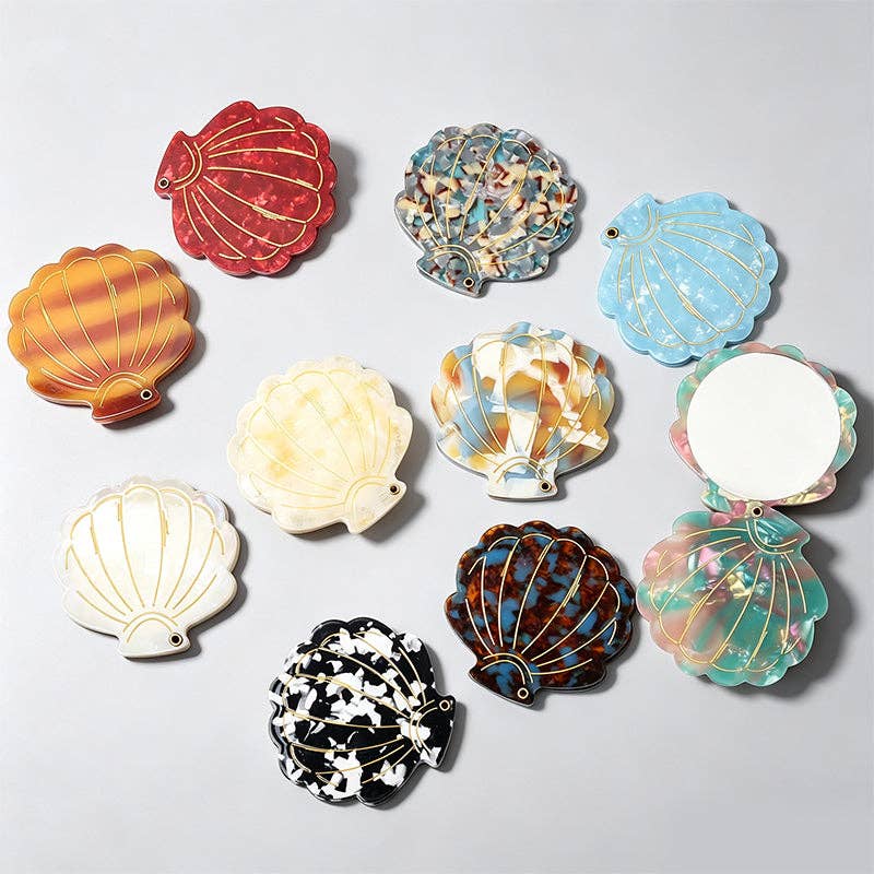 Vintage Seashell Acetate Compact Mirror